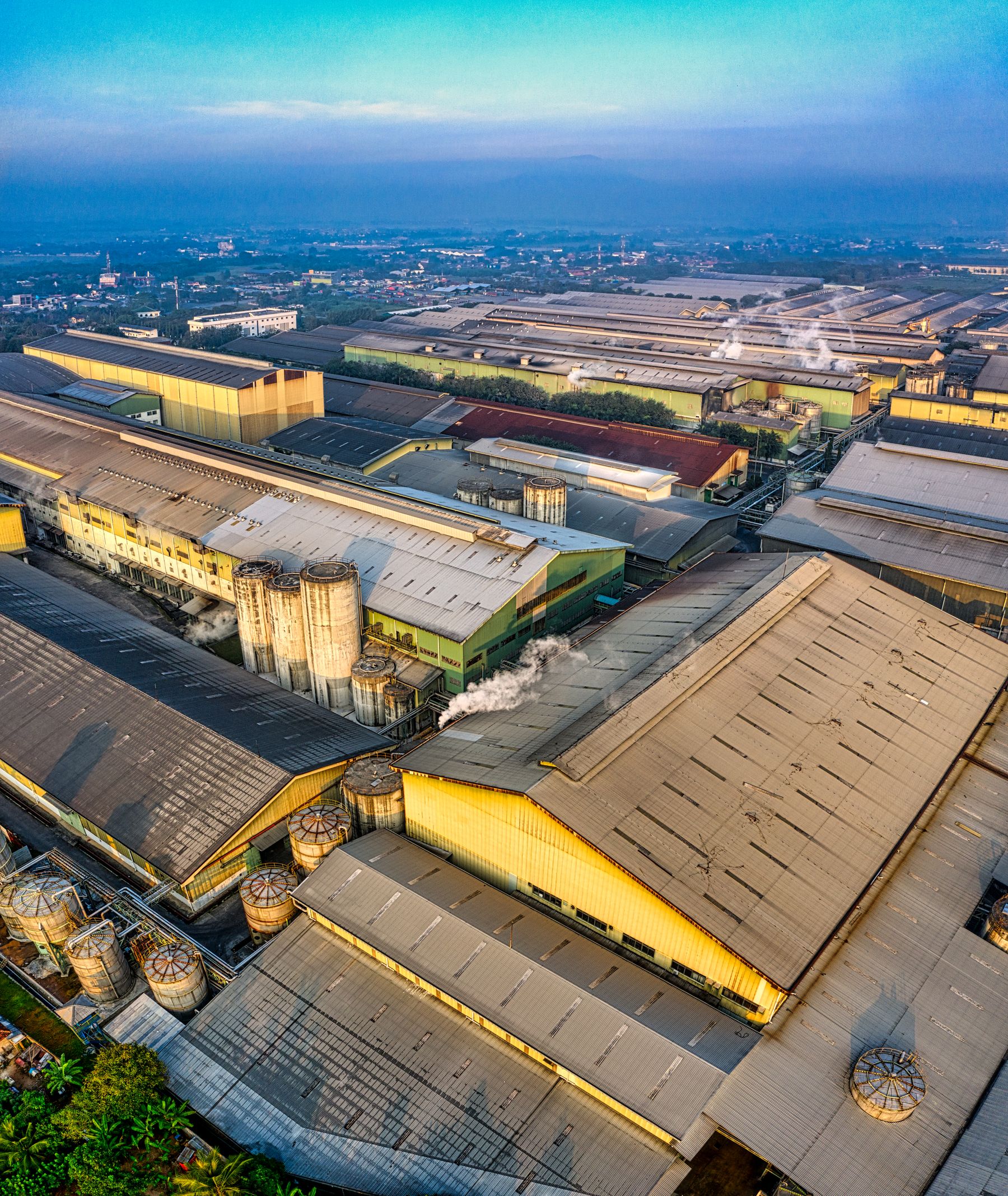 Aerial view of industrial warehouses and distribution facilities
