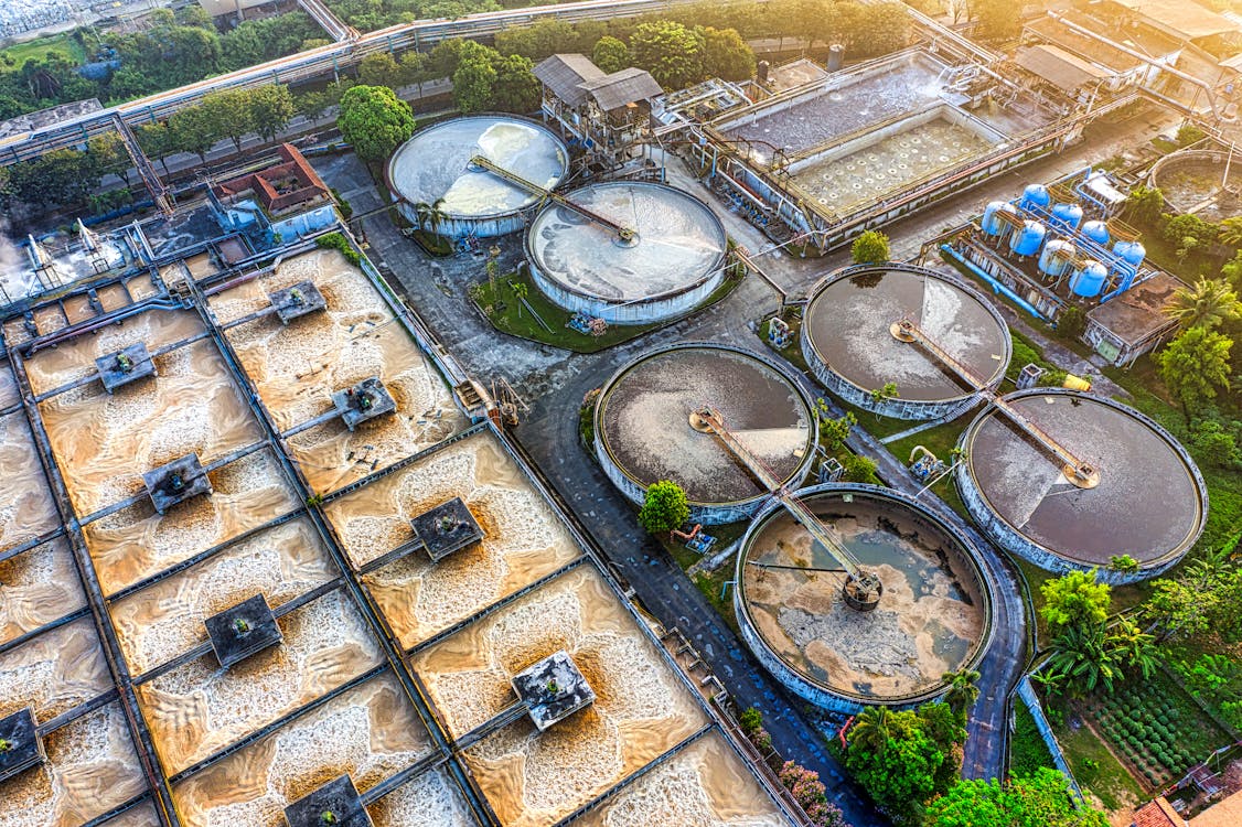 Free High-angle view of a water treatment facility in Serang, Indonesia during daytime. Stock Photo