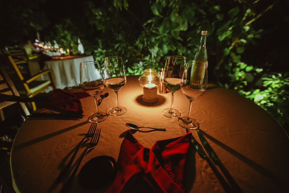 Candle lit table set up in the evening