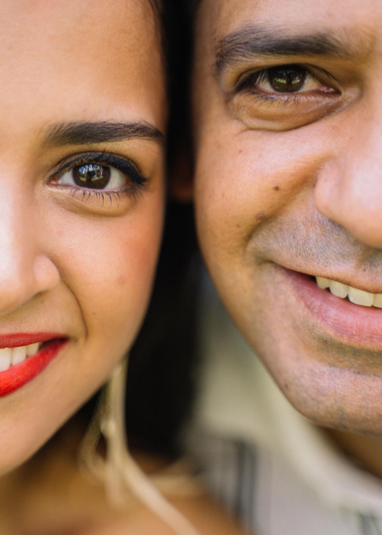 Close-up of a smiling couple showing happiness and connection