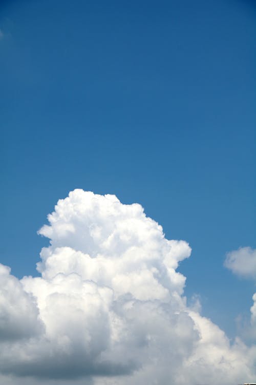 Fluffy clouds on bright blue sky