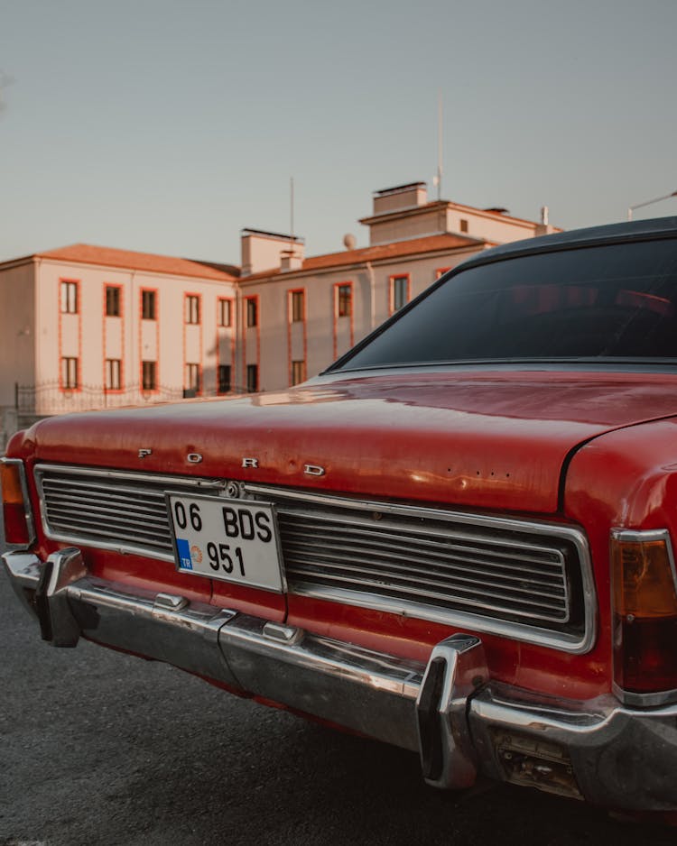 Rear View Of A Red Car