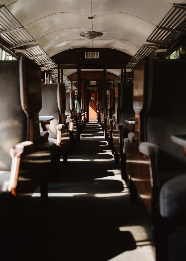 Empty Train On Railway Station In Sunlight