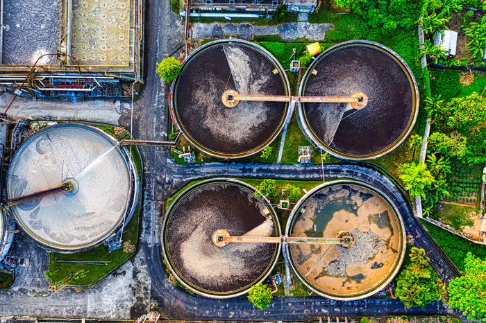Aerial view of a water treatment plant