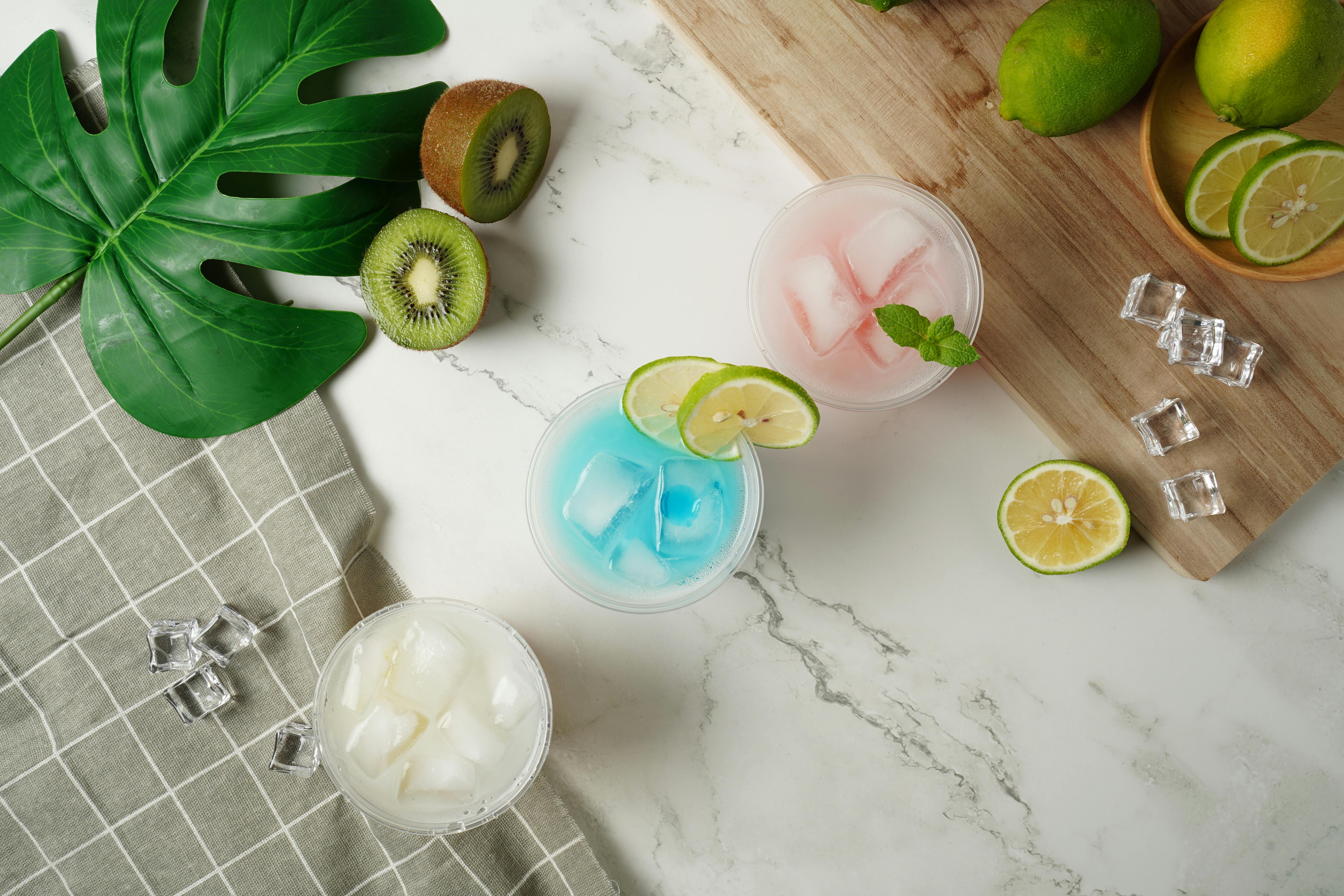 Flavored Alcoholic Drinks on Marble Surface