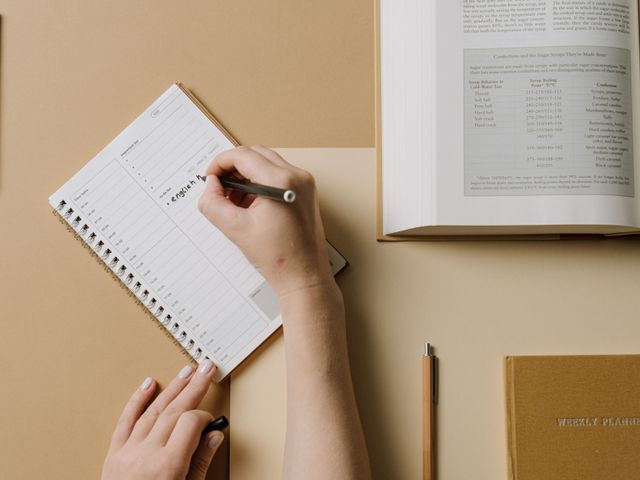 Owner planning a weekly schedule at a counter