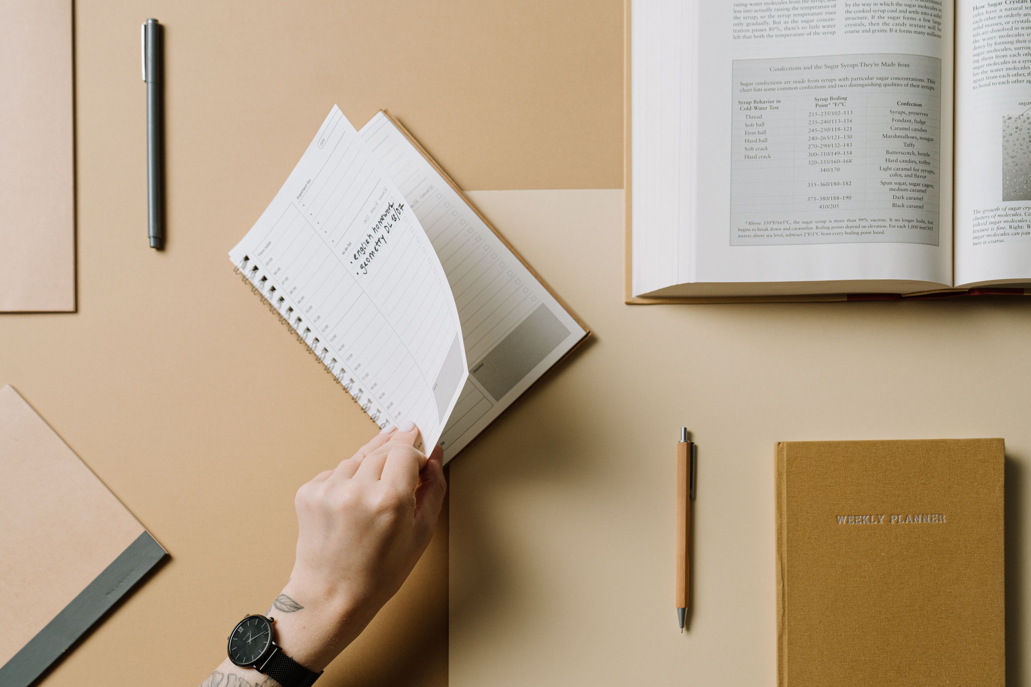Weekly planner with marked business exploration time