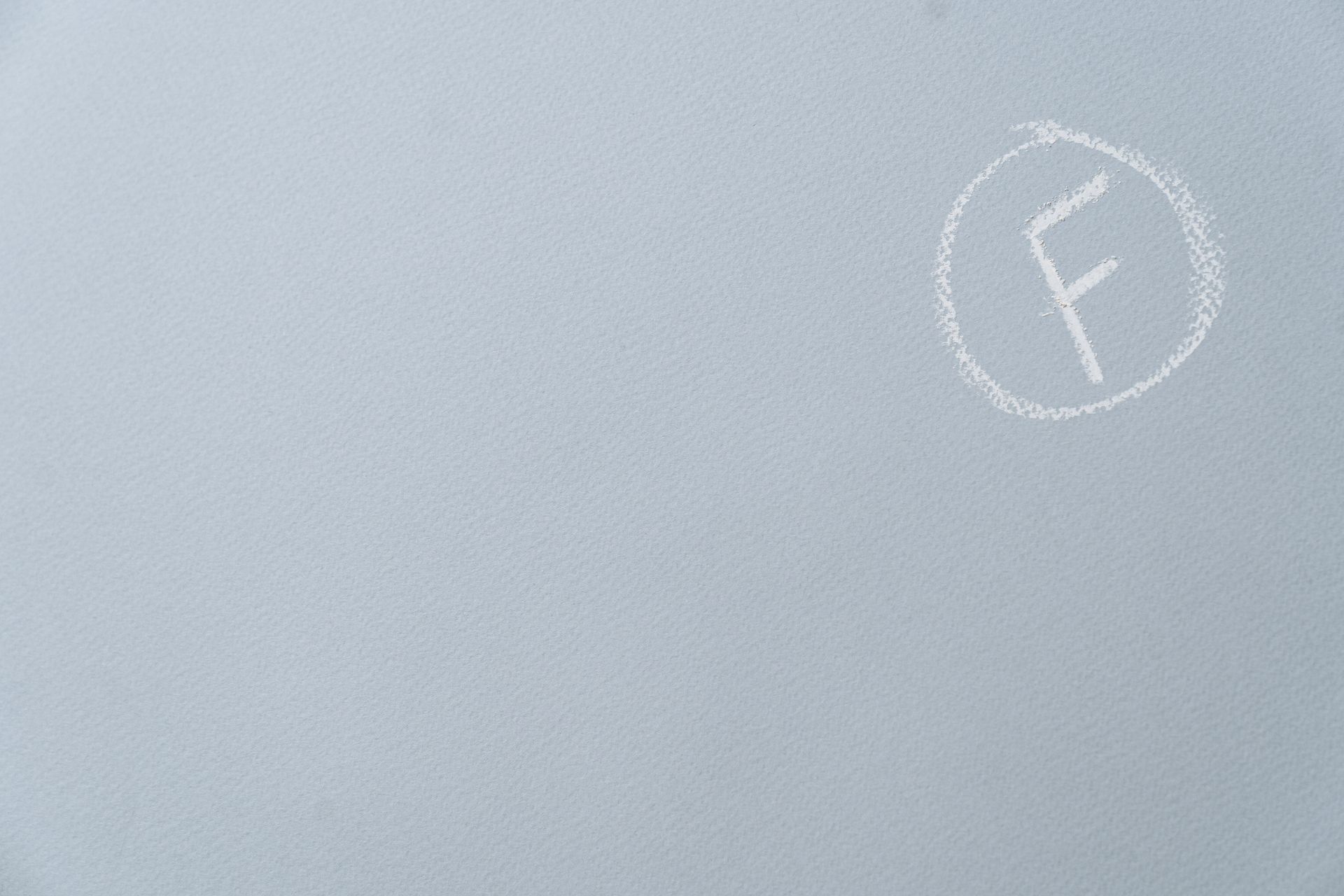 An F Mark in a Circle Drawn with Chalk on Light Blue Surface