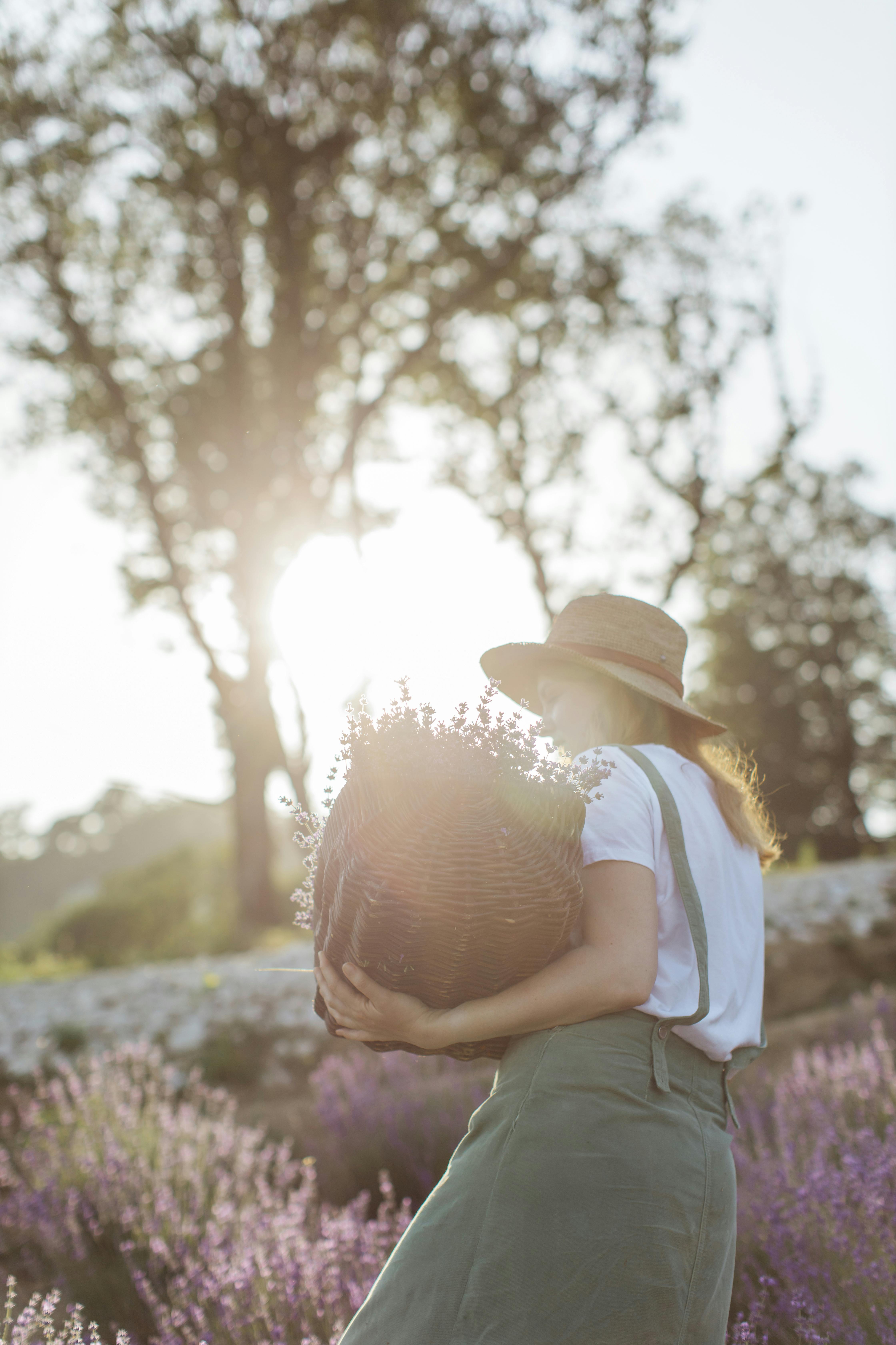 a woman carrying a basket