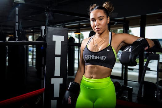 Female boxer standing in the gym, ready for a workout.