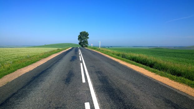 Empty Road Surrounded by Green Grass during Daytime