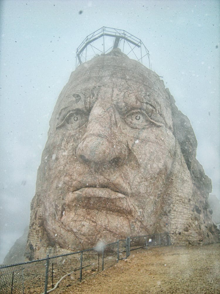 A Low Angle Shot Of A Crazy Horse Memorial