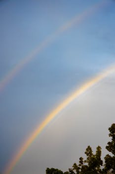 双彩虹在蓝天的映衬下显得格外惊艳