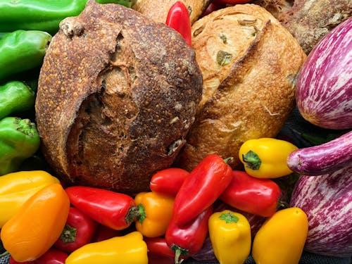 Free Breads and Vegetables in Close-up Shot Stock Photo