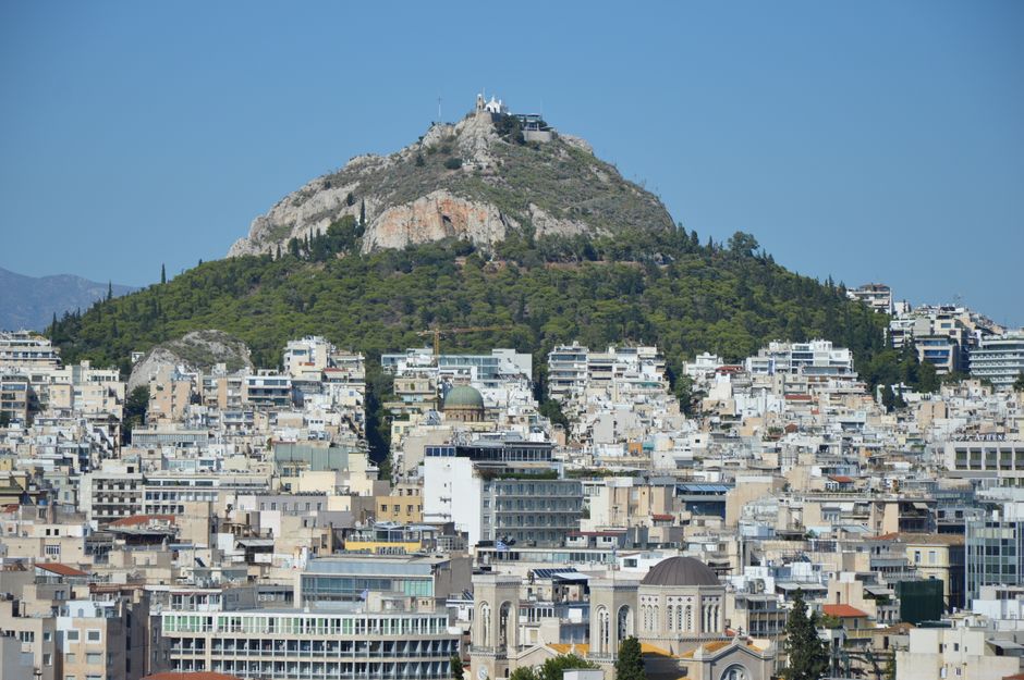 View from Lycabettus Hill across Athens cityscape
