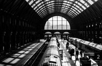 Grayscale Photo of Train Station