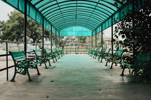 Walkway Benches Covered with a Canopy