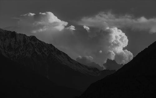 Black and White Photo of Mountains