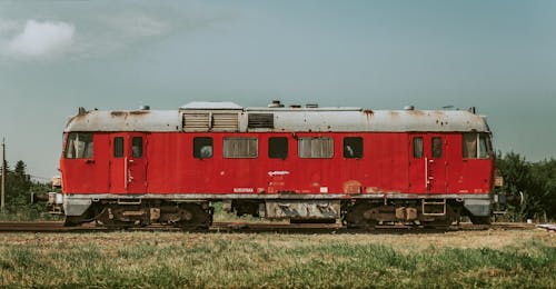 Free An Old Abandoned Train Locomotive on the Rail Track Stock Photo