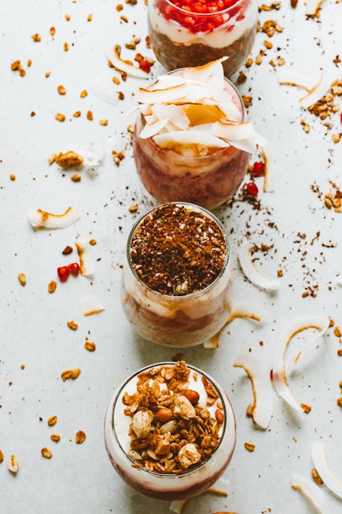 Glasses of Desserts in a Row