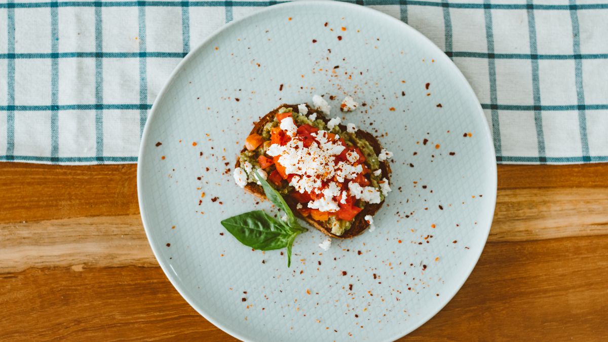 Toast with labaneh and red bell pepper