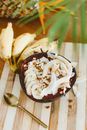White and Brown Food on Brown Ceramic Bowl