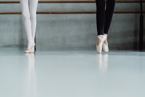 Anonymous ballerinas performing Pointe technique in studio