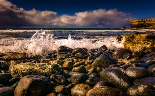 Ocean Waves Crashing on a Rocky Shore