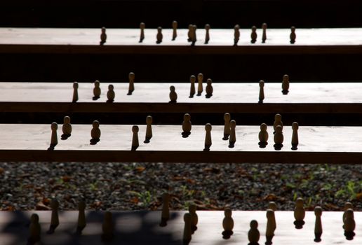 Set of wooden figurines on steps