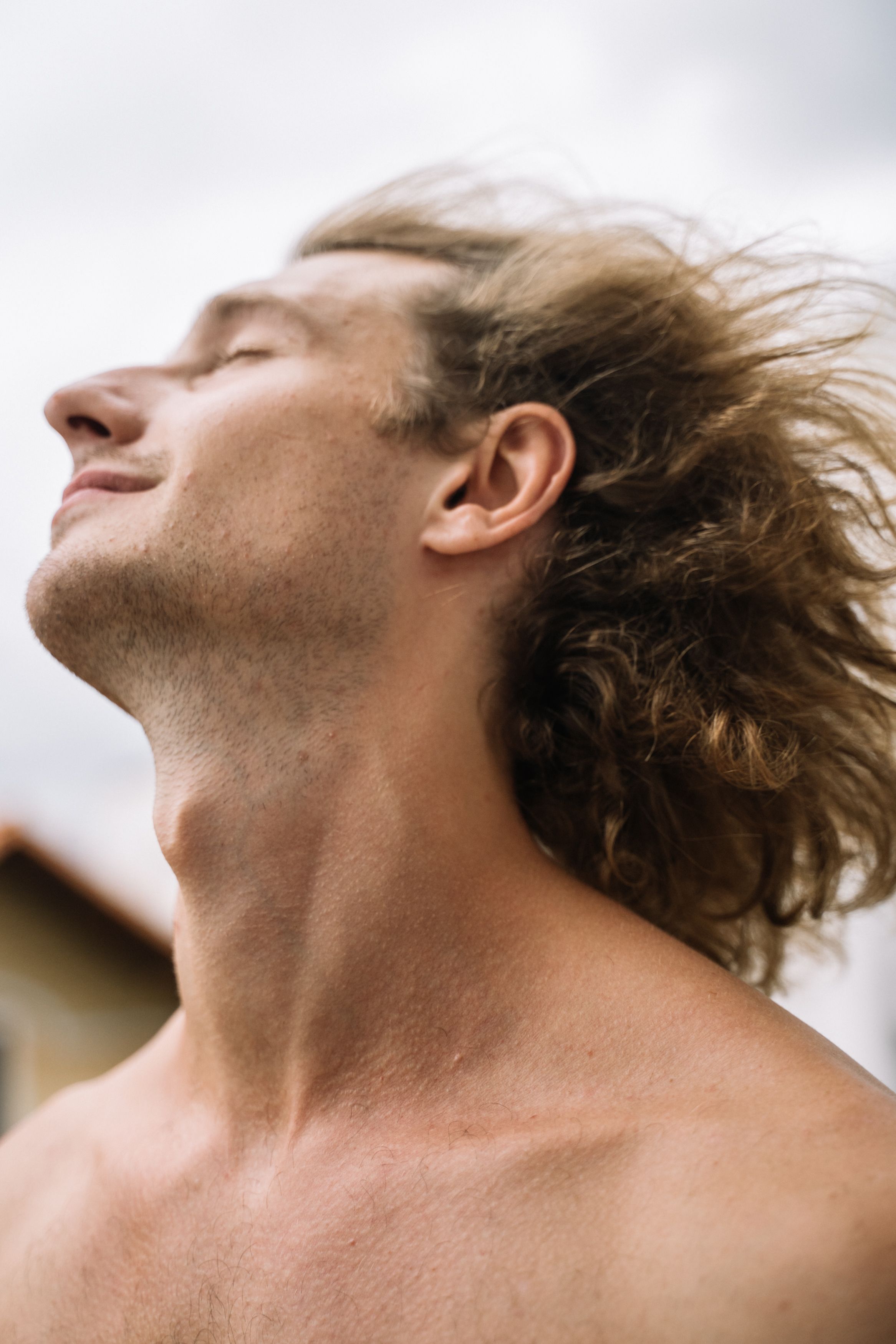 close up shot of a shirtless man