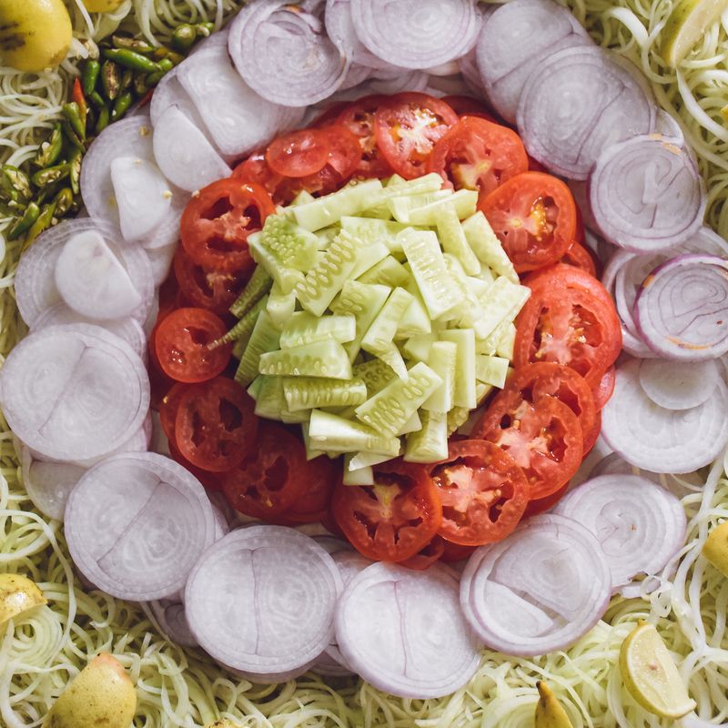 Pasta Salad with Cucumbers, Tomatoes and Red Onion