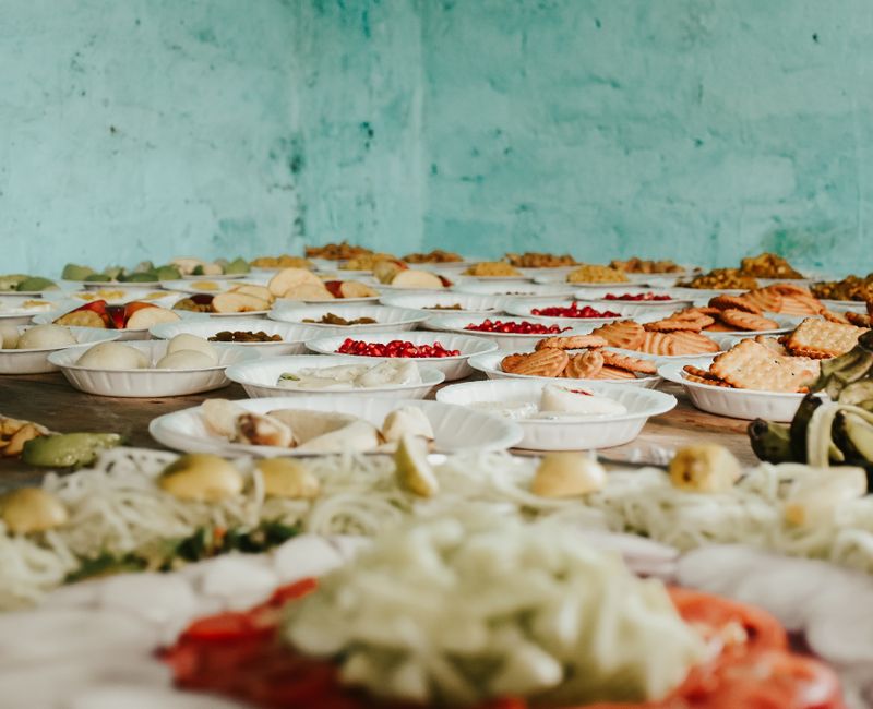 A variety of Moroccan dishes displayed on a traditional table