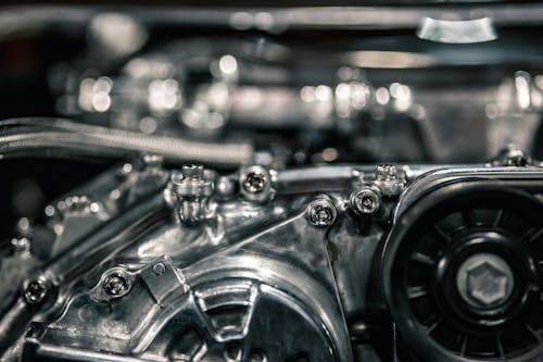 Free Stainless details of engine of new car Stock Photo