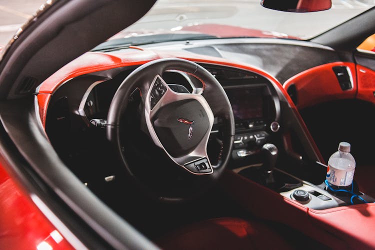 Steering Wheel Of Expensive Luxury New Car