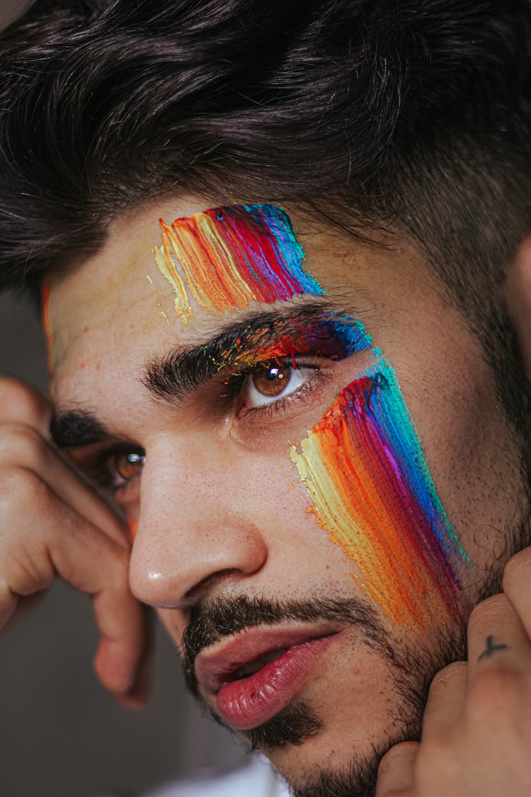 Man With Colorful Paint On Face