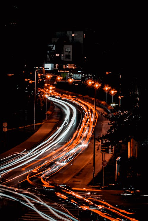 Free Time Lapse Photography of Cars on Road during Night Time Stock Photo