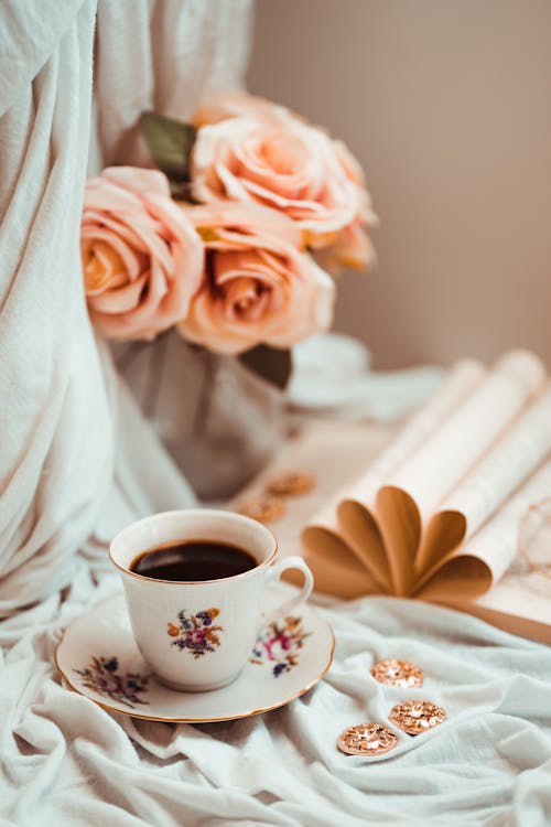 Free White Ceramic Teacup on White Ceramic Saucer Stock Photo