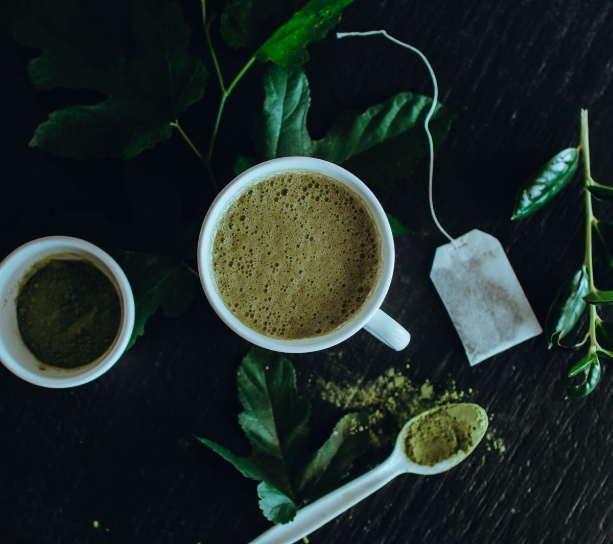 Matcha and green tea, the natural source of L-theanine; the alpha-wave compound used acutely during RSD spikes.