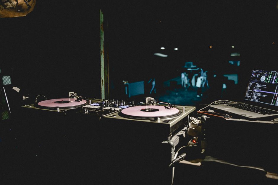DJ setup in dark club