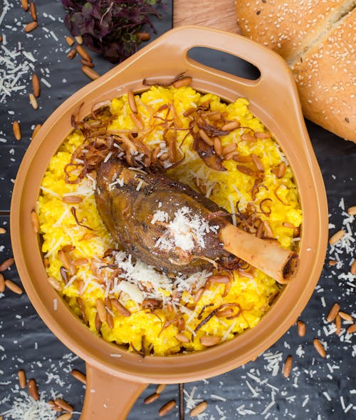 Food in a Brown Ceramic Cooking Pan