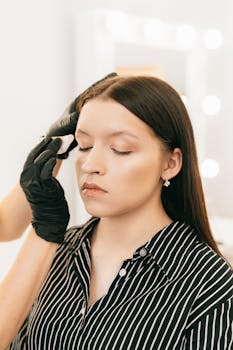 Aesthetician applying skincare treatment to a young woman in a salon setting.