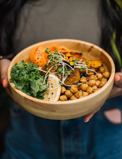 Free Food on a Wooden Bowl Stock Photo