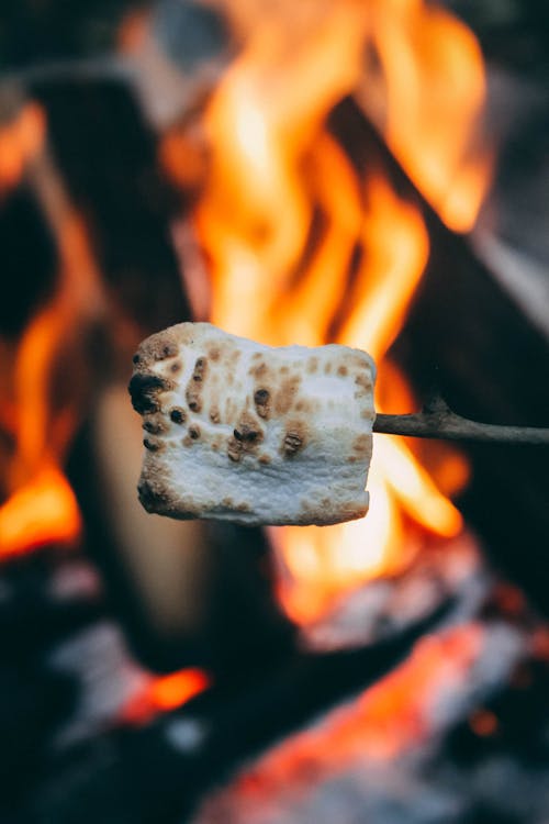 toasted marshmallow with flames in the background