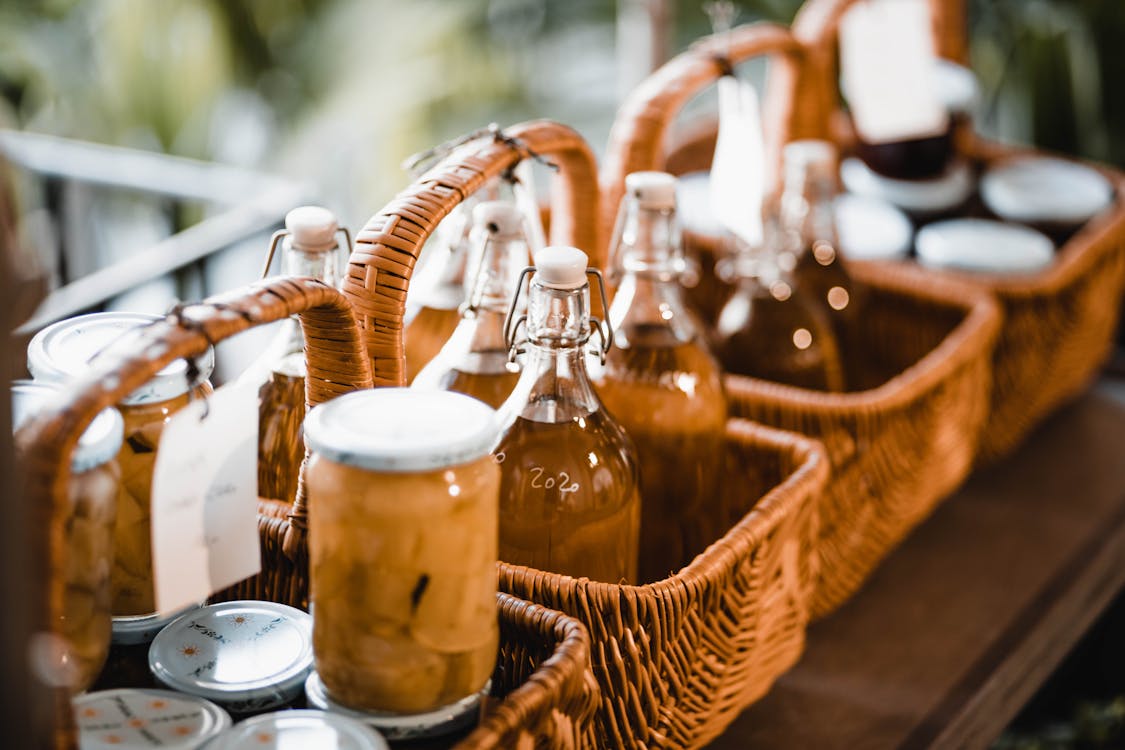 Bottles in Brown Woven Basket