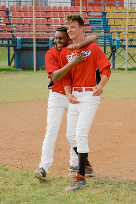 baseball players celebrating win