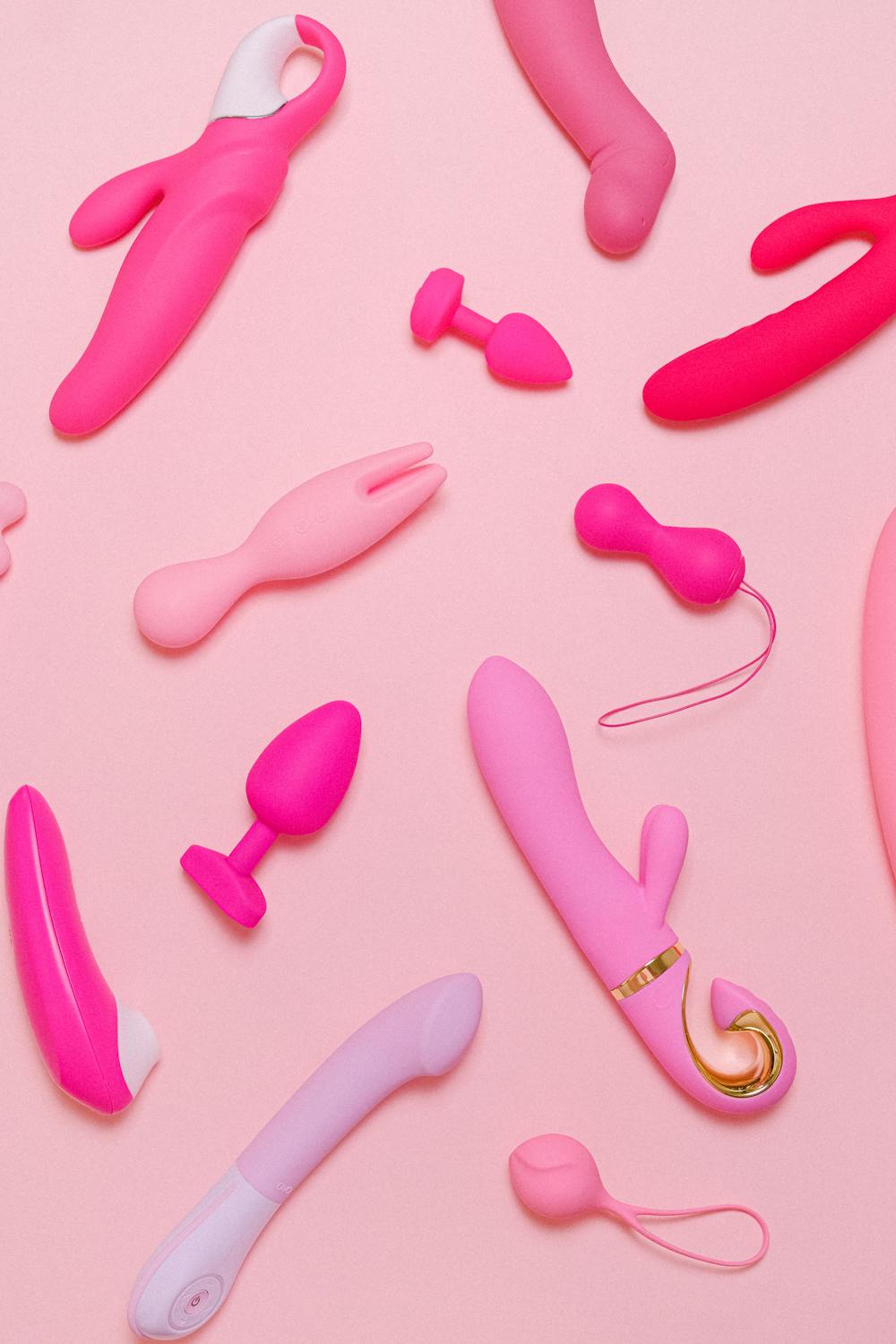 A variety of pink sex toys. 