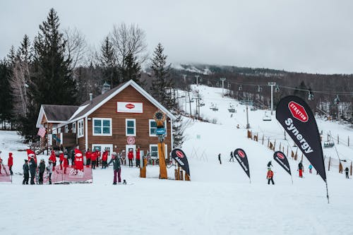 Free People in Ski Resort Stock Photo