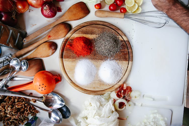 Spices On Wooden Tray