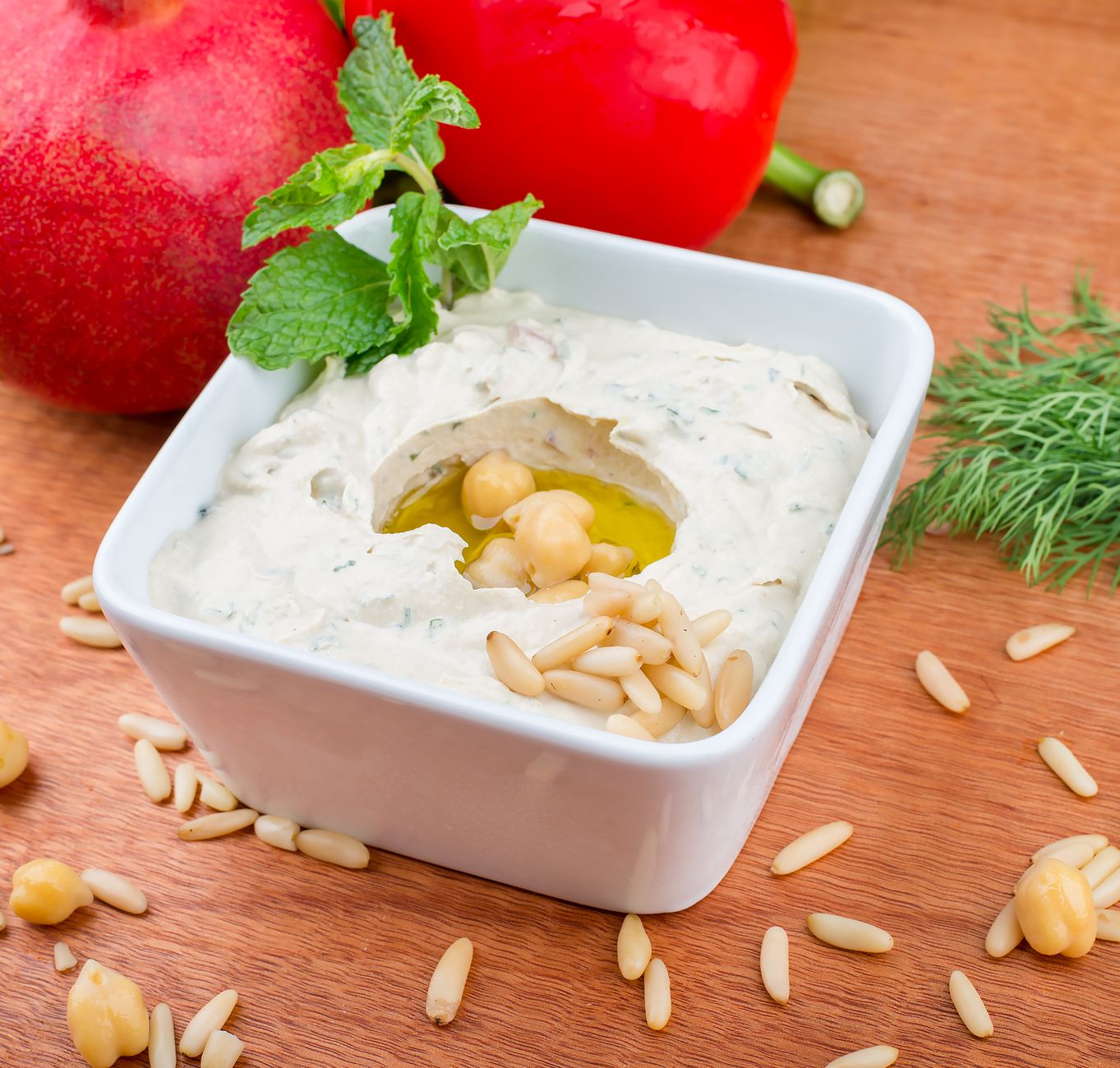 Lemony Chickpea Puree in bowl with parsley garnish