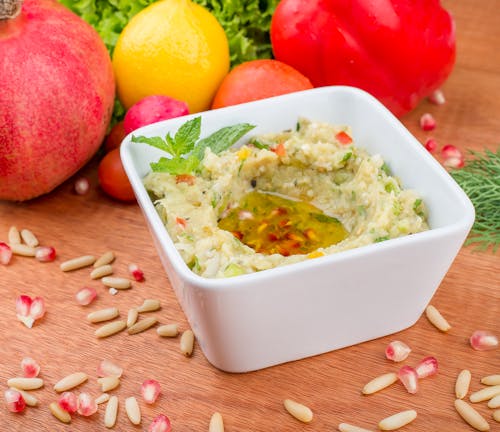 Free Baba Ghanoush with Olive Oil and Pomegranate Seeds Stock Photo